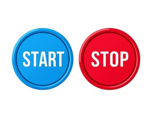 Two round buttons, blue "Start" and red "Stop
