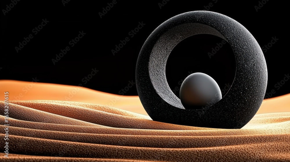 Poster A minimalist and visually striking abstract composition featuring a solitary spherical shape set against a textured geometric backdrop creating a sense of balance depth and intrigue