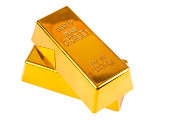 Gold bullion isolated on white background. Golden ingot with clipping path
