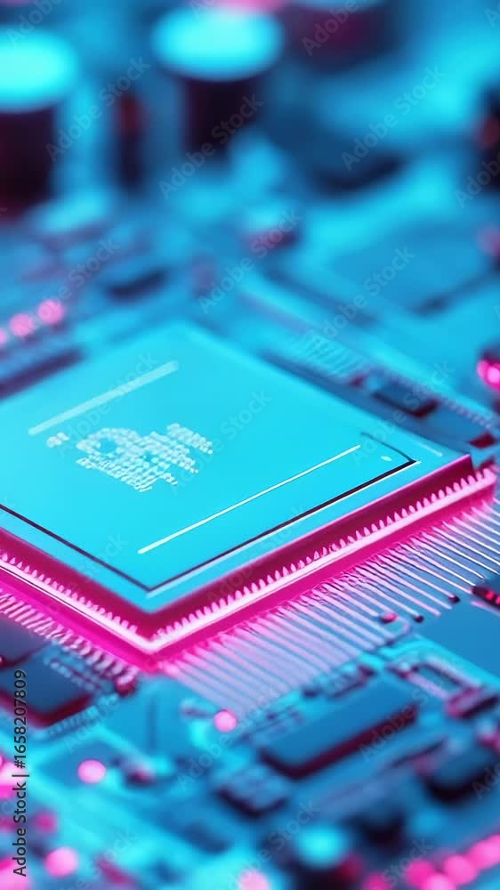 Poster hands touch and inspect a printed circuit board in a close-up shot