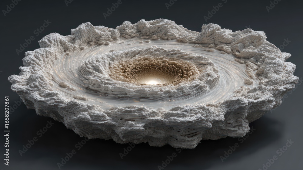 Aufkleber abstract 3d rendering shows a white, swirling, cloud-like structure with a glowing core