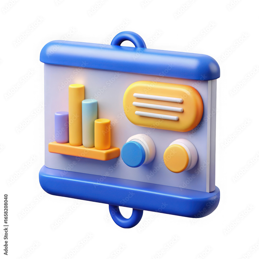 Poster 3d presentation board with graphs and controls isolated on transparent background