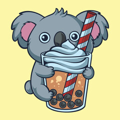 Koala Cartoon Drinking Bubble Tea