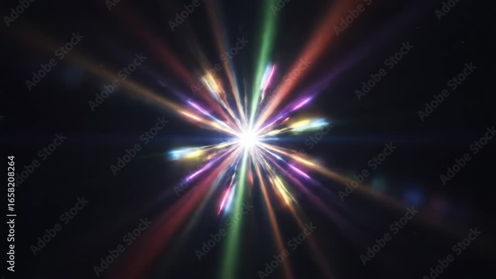 Aufkleber vibrant rainbow light burst - a dynamic animation of colorful light rays bursting from a central poi