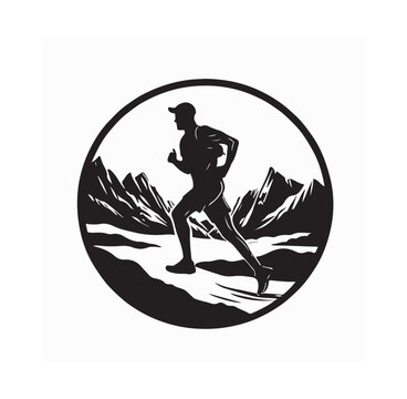Cross country running logo vector design featuring a silhouette of a runner