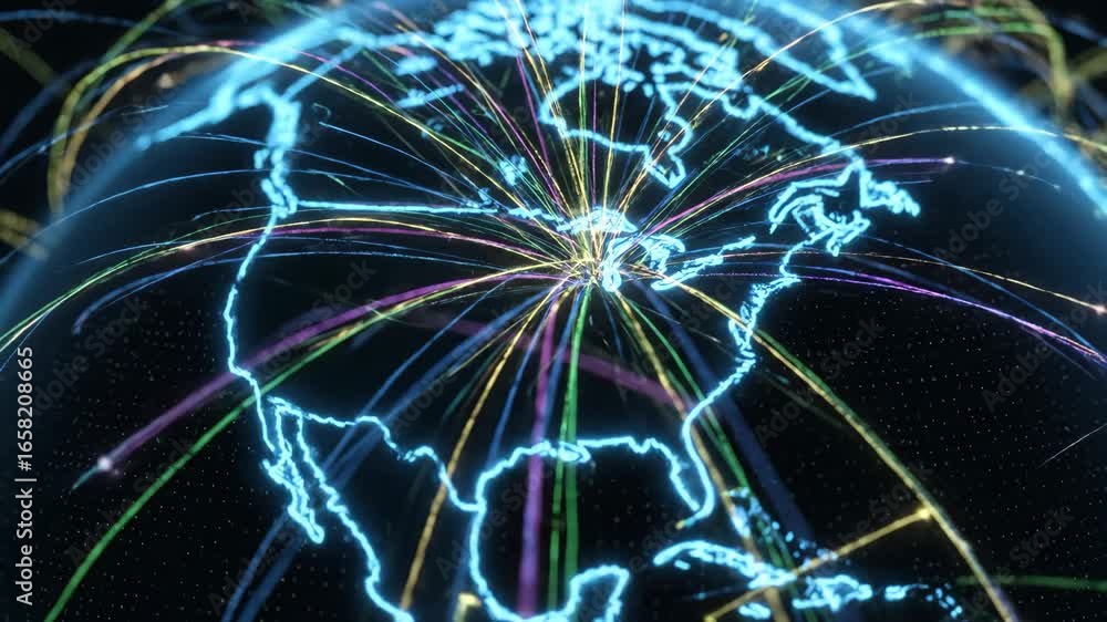 Aufkleber global network connectivity - a stylized animation of the north american continent with glowing line