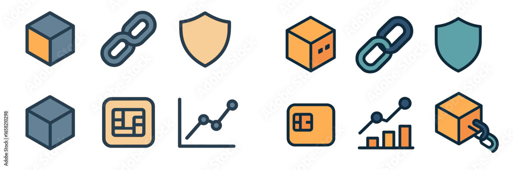 Poster icons illustrating data security and analysis in vector style