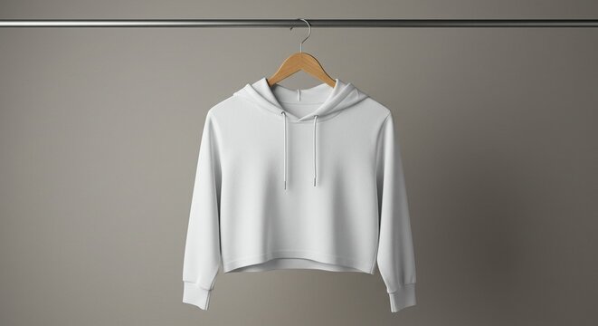 White Crop Top Hoodie on Hanger Mockup