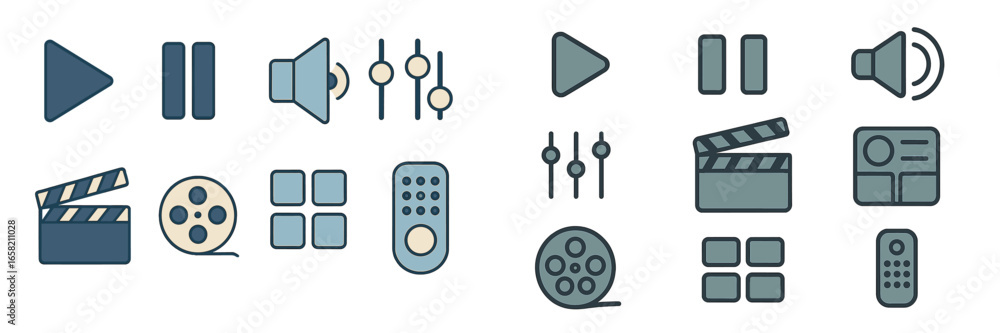 Poster vector icons for multimedia control in design projects