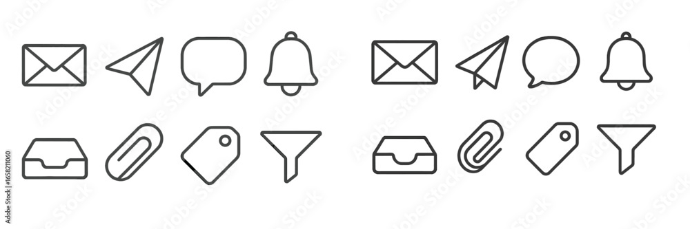 Poster collection of vector icons representing various communication elements