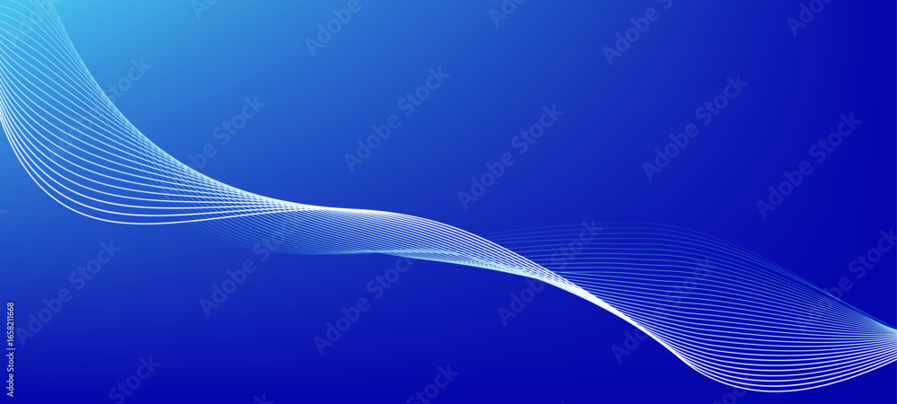 Poster abstract blue smooth wave on a blue background. dynamic sound wave. design element. vector illustrat