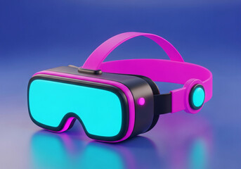 Virtual reality VR headset with neon lights symbolizing gaming, digital experience, immersive technology and augmented reality
