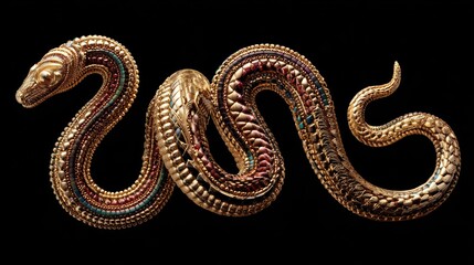 Fototapeta premium Ornate gold snake with colorful accents on a dark background