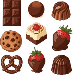 Create a kinds of deferent Chocolate vector art with white background.
