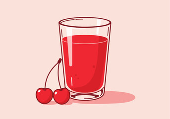 Cold cherry juice and fruit on table for summer drinks ad in background