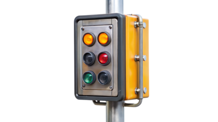 Crosswalk Signal Box with Push Buttons Mounted on Pole – Isolated on Transparent Background, AI Generated