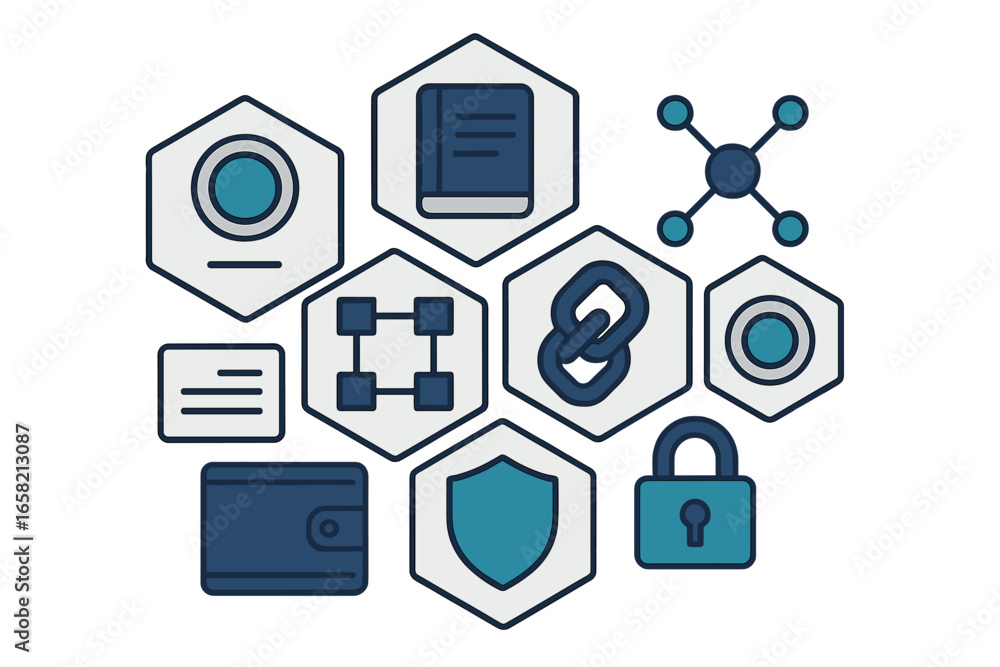 Poster secure digital elements featuring icons of protection and connection