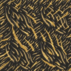 A seamless pattern with abstract wavy stripes in black, white and gold creating a dynamic animal-inspired design with a modern twist.