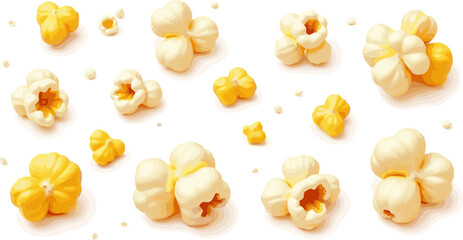 Create a kinds of deferent Fresh pop corn vector art with white background.