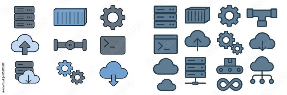 Poster tech icons for data management and cloud services