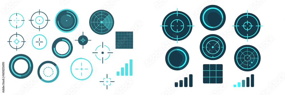 Poster modern vector illustrations of various target designs and metrics