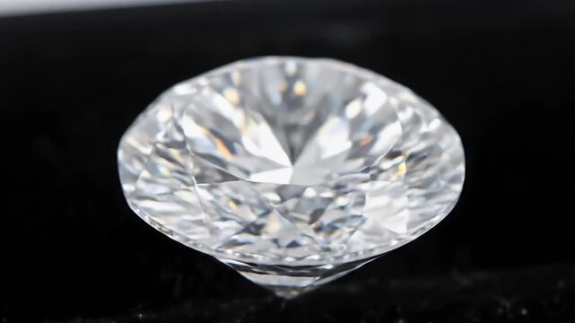 A clear diamond meticulously cut with many facets glistens against a dark backdrop Its intricate structure reflects light brilliantly