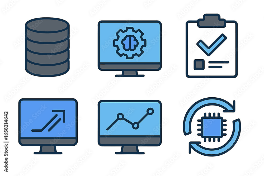 Poster computer screens and data icons vector for tech projects