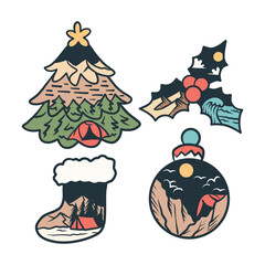 set of xmas camping adventure