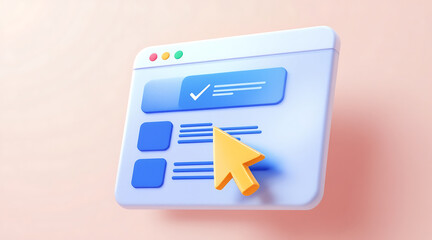 Online form submission with checkmark and cursor 3d render