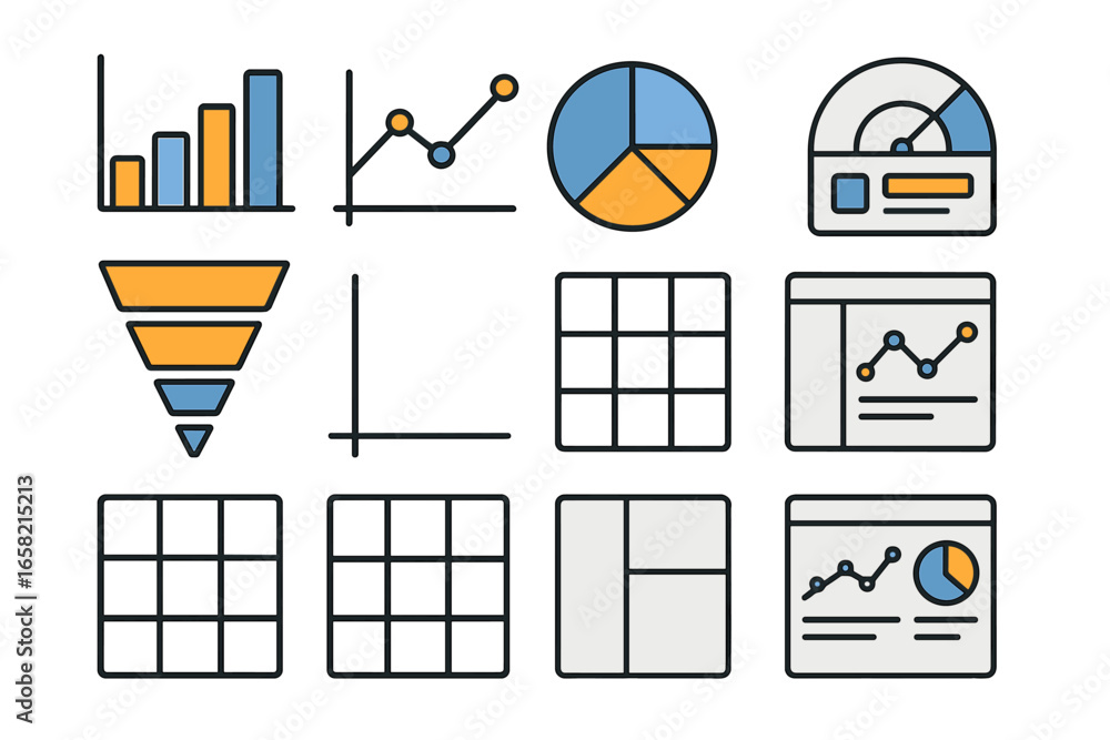 Aufkleber vector illustrations of data visualization elements for analytics