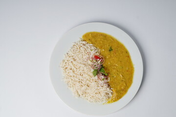 Dal Chawal in plate on white background
