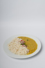 Dal Chawal in plate on white background
