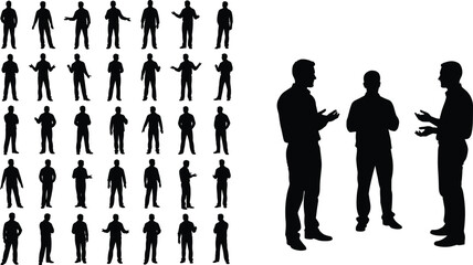 Silhouette, people, conversation, posture, standing, grid poses, body language, interaction, gesture, human, illustration, lifestyle, vector, design, communication, meeting, social, group, art, figure