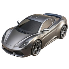 3d silver sports car isolated on transparent background