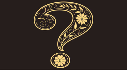 Golden Ornate Question Mark with Decorative Floral Engravings on Black Background