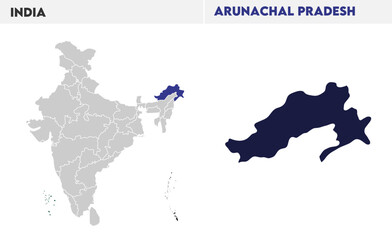 Obraz premium Arunachal Pradesh administrative map, Indian states, suitable for education, business, presentations, print, web use, and creative geographic projects. Indian union territory.