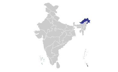 Arunachal Pradesh map closeup, Indian states, suitable for education, business, presentations, print, web use, and creative geographic projects. Indian union territory.