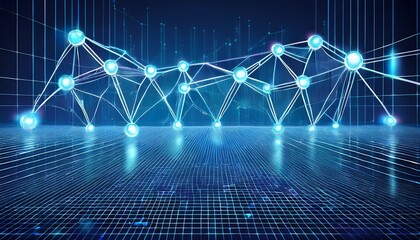 digital blockchain network visualization on blue background