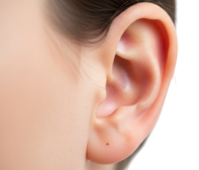 Human Ear with Piercing Hole cutout isolated on transparent bg, png