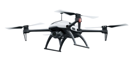 White Quadcopter Drone with Camera cutout isolated on transparent bg, png