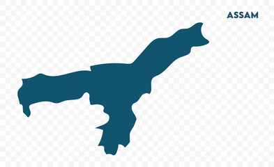 Assam map on focus, Indian states, suitable for education, business, presentations, print, web use, and creative geographic projects. Indian union territory.