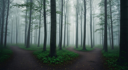 Fototapeta premium A compelling and introspective photograph of a misty woodland.