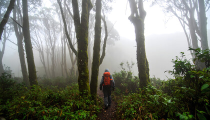 Forest Ranger in Foggy Woods