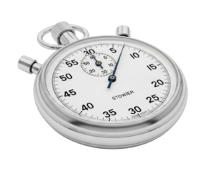 Vintage Chrome Stop Watch with White Face cutout isolated on transparent bg, png