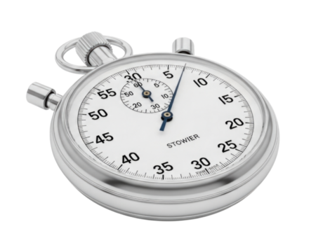 Vintage Chrome Stop Watch with White Face cutout isolated on transparent bg, png