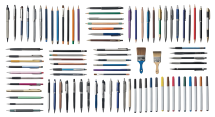 Large Collection of Pens and Pencils cutout isolated on transparent bg, png