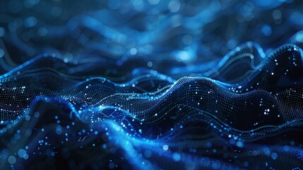 Abstract digital waves of glowing points in deep blue tones.