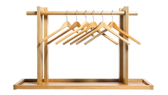 Minimalist Wooden Coat Rack Disassembled – Isolated on Transparent Background, AI Generated