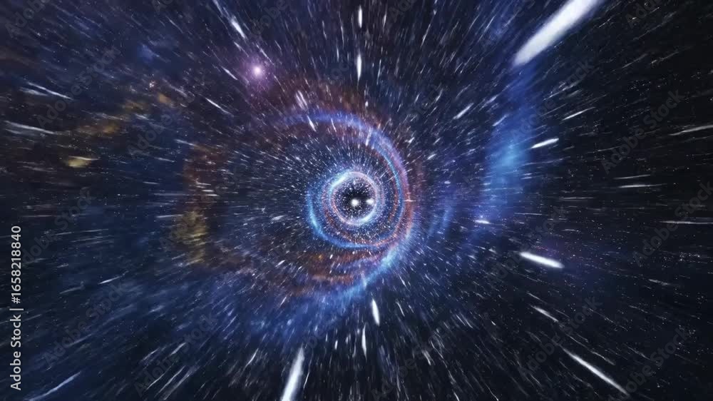 Poster hyperspace jump through nebula - a vibrant depiction of hyperspace travel, showing a swirling tunnel