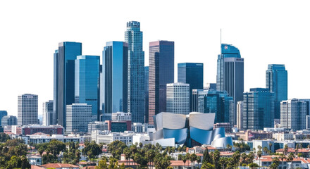 Downtown Los Angeles California Skyline cutout isolated on transparent bg, png